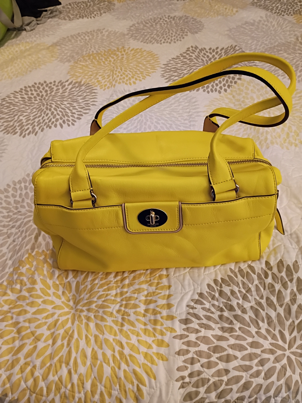 kate spade Bright Yellow Leather Satchel with Turn-Lock Accent